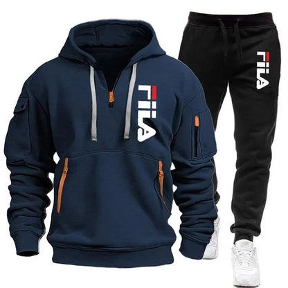 Men's set 2025 Autumn/Winter new Men's hooded sweatshirt + long pants two-piece set, outdoor multi-pocket men's pullover sportsw