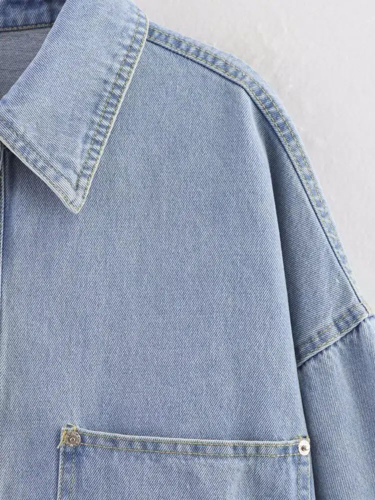 Summer New Style Simple Retro Loose Casual Denim Shirt Jacket Women's Button up Shirt Full Sleeve Regular Fit Blend Fabric