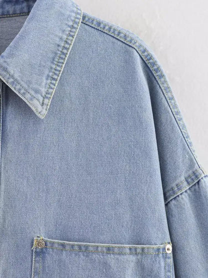 Summer New Style Simple Retro Loose Casual Denim Shirt Jacket Women's Button up Shirt Full Sleeve Regular Fit Blend Fabric