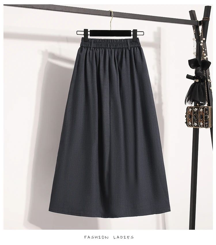 Solid Versatile Medium Length Pleated Skirt 2026 Plus Size Skirts A-Line Maxi Gown Spring Autumn New Half-length Umbrella Skirt