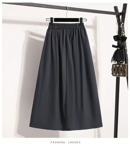 Solid Versatile Medium Length Pleated Skirt 2026 Plus Size Skirts A-Line Maxi Gown Spring Autumn New Half-length Umbrella Skirt