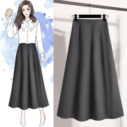 A-Line Mini Skirt High Waist Mid Length Skirts Women's Slimming Black Autumn Elastic Waist Design Solid Color Versatile Skirt