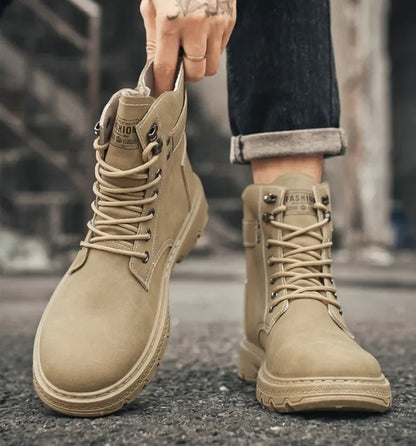 High Top Men's Shoes for Spring and Autumn, New Anti Slip and Waterproof Desert Boots Outdoor Zipper Hiking Shoes Work Boots