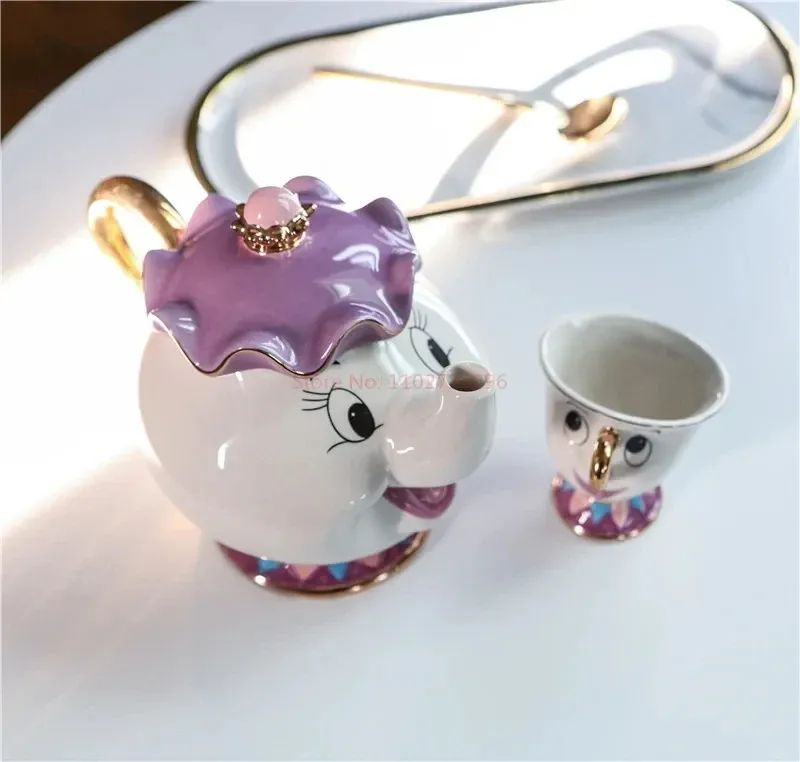 Bule da Disney Fofo Desenho Animado A Bela e a Fera Bules Caneca Sra. Potts Xícara Chip Bules Conjunto de Chá Dropshipping
