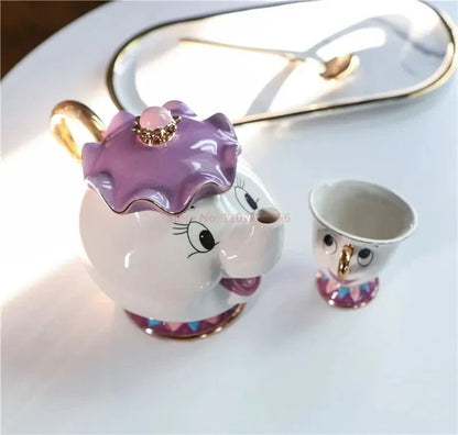 Bule da Disney Fofo Desenho Animado A Bela e a Fera Bules Caneca Sra. Potts Xícara Chip Bules Conjunto de Chá Dropshipping