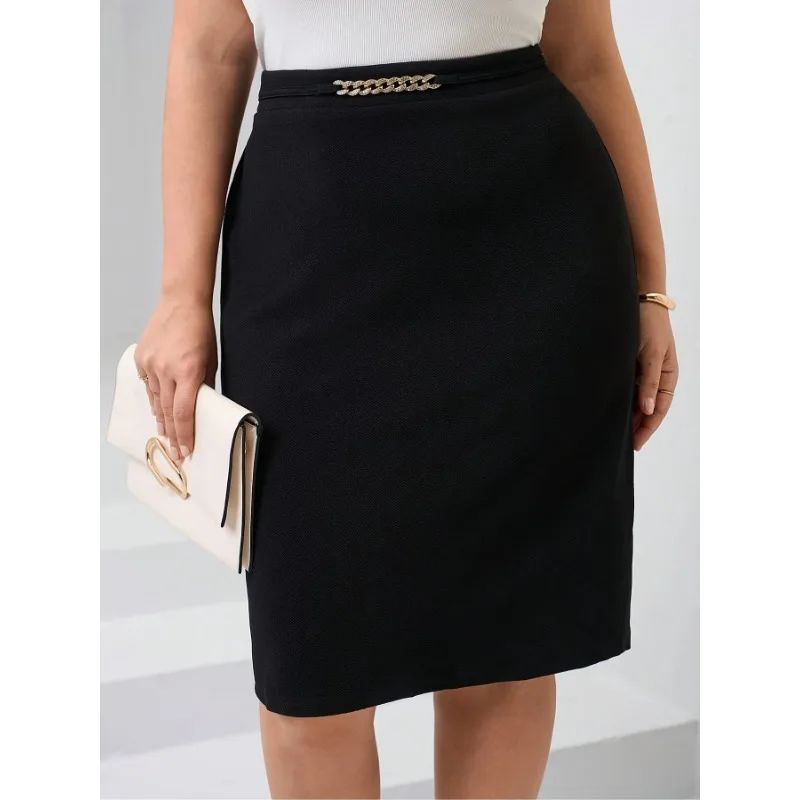 Plus Size 1XL-5XL New Elastic Mid Length Skirt Slimming-fit Women's High Waisted Trendy Knee Length Ladies Clothing Tight Skirt