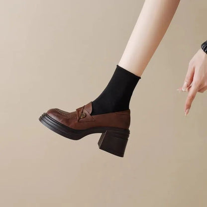 Sapatos Femininos Mary Jane Retrô da Moda Primavera Outono Sapatos Casuais Versáteis Femininos Salto Alto Lolita Sapatos de Couro