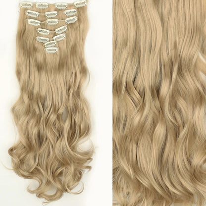 7 peças/conjunto de aplique de cabelo com 16 grampos, preto, longo e liso, cabelo natural, aplique de cabelo ombre, fibra resistente ao calor para penteado feminino