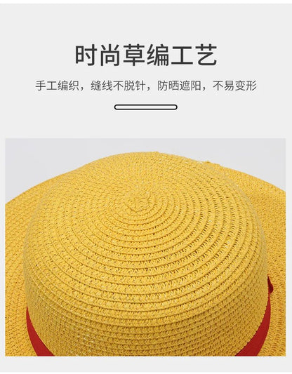 Matching Family Hat - Luffy Straw Hat for Cosplay & Beach, Sun Protection Summer Hat for Men Women Kids