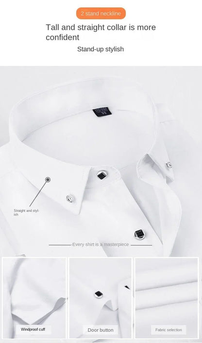 New Men's White Shirt Korean High End Version Free Shipping Popular Clothes Short Sleeve Long Sleeve Casual Suit Bottom Shirts