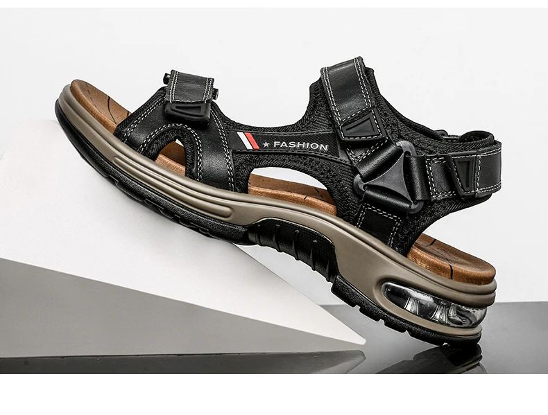 Fashion Men's Sandals Summer Soft Beach Flip Flop Comfortable Genuine Leather Sandals Outdoor Men Roman Sandals Size 46