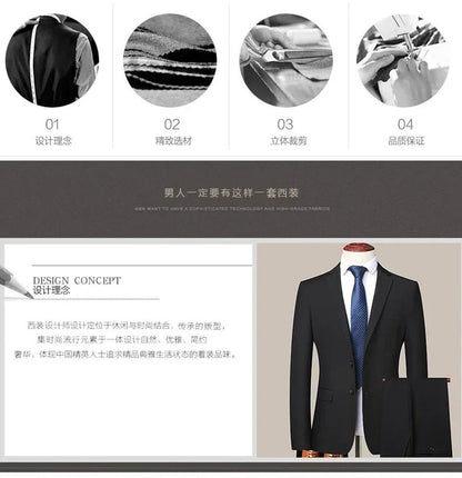 Suit 8XL (Blazer + Trousers) Men Korean Version of The Youth Elegant Fashion Simple Casual Gentleman Best Man Suit 2 Piece Suit