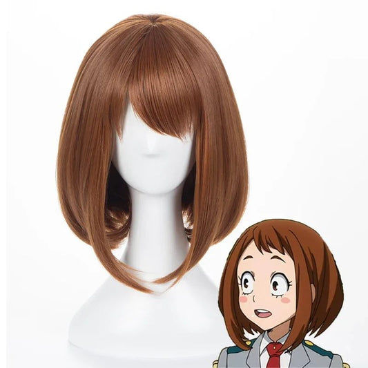 Anime My Hero Academia Ochako Uraraka Peruca Sintética Curta Bob Marrom Resistente ao Calor Peruca de Fantasia Cosplay