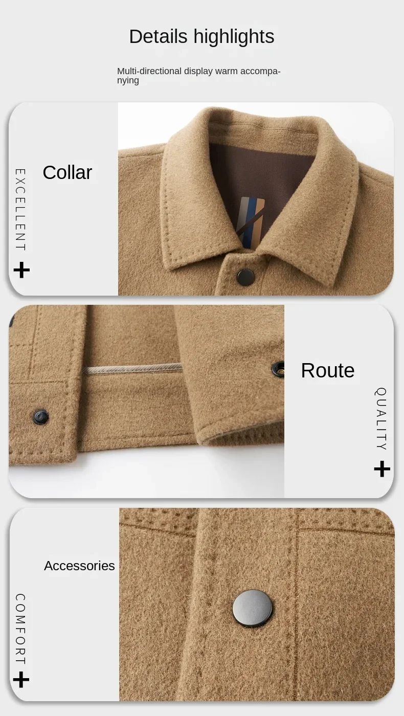 Billy Men's Winter Jacket for Men Double-Sided Woolen Overcoat Short Lapel Autumn Casual Coat Top Black Clothes White Duck Down