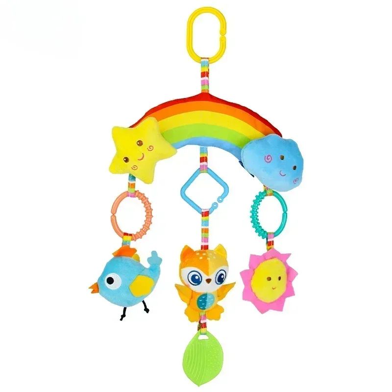 Brinquedos para Bebês de 0, 3, 6, 12 Meses, Brinquedo de Pelúcia com Atividades de Arco-Íris para Pendurar no Carrinho de Bebê, Cadeirinha de Carro, Berço, Viagem, Brinquedos Sensoriais para Bebês