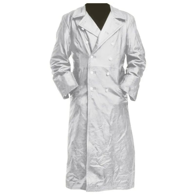 Men Faux Leather Coats Pu Long Coat Splice Double Breasted Turn Down Collar Slim Fit Thick Casual Jackets Autumn Winter