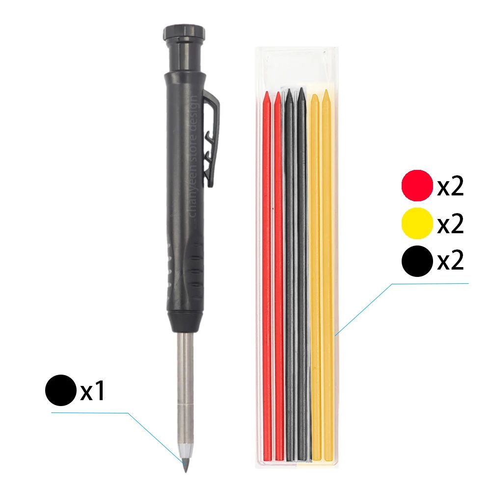 3Colors Refill 2.8mm Solid Carpenter Pencil Set Mechanical Pencil Cap Carpentry Marking Scriber Construction Woodworking Tools