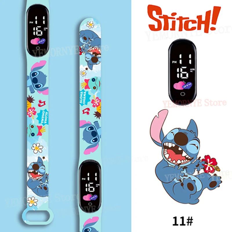 Relógios Digitais Infantis Disney Stitch Figuras de Anime LED Touch Luminoso Relógio Digital Esportivo Infantil à Prova D'Água Brinquedos de Aniversário