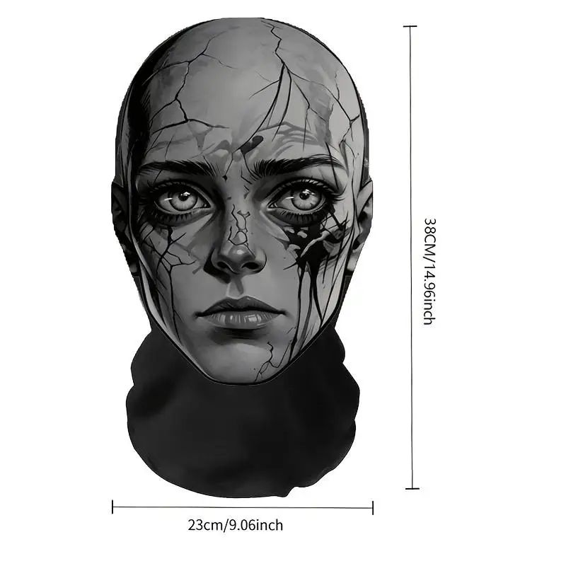Halloween Ink-patterned Split-face Breathable Mesh Full-face Mask — Versatile for Outdoor Cycling and A Cool Prop