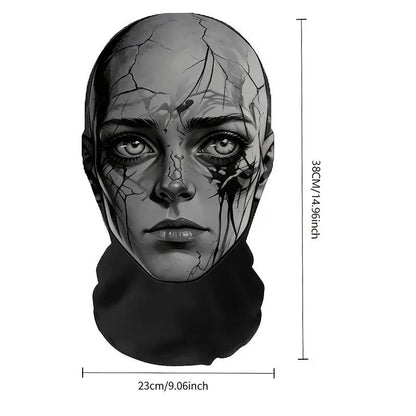 Halloween Ink-patterned Split-face Breathable Mesh Full-face Mask — Versatile for Outdoor Cycling and A Cool Prop