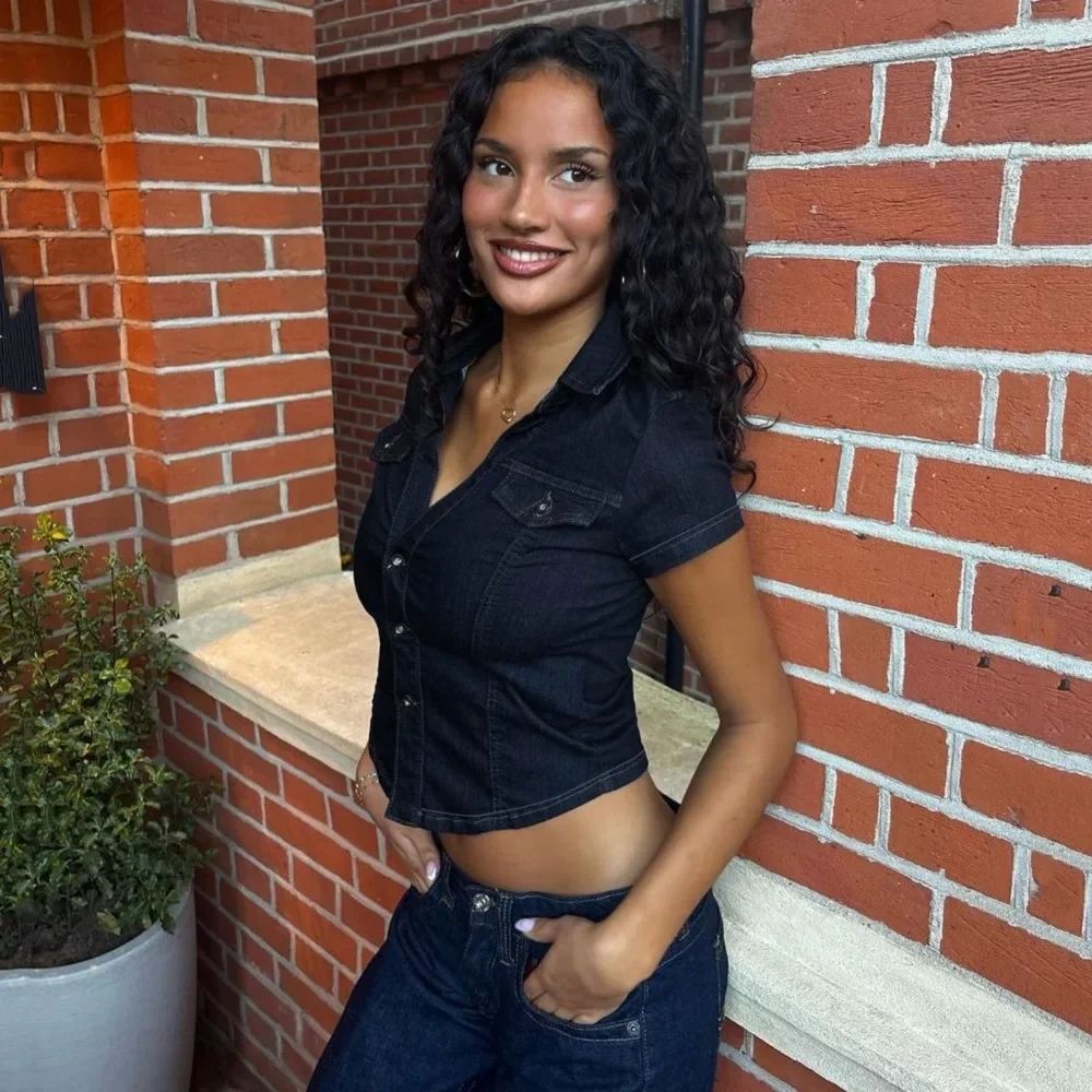 Slim-fit Retro Gothic Punk Harajuku Y2K Casual Jeans Top Women European and American Street Hip-hop Fashion Lapel Shirt