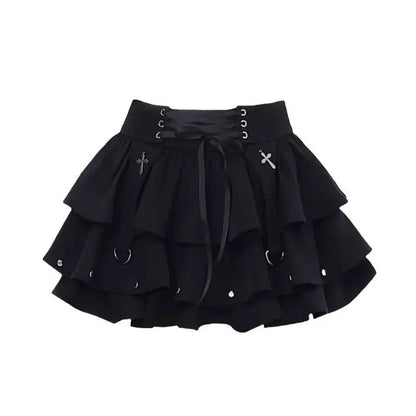 Black Y2K Spicy Girl Bow Tie Cake Skirt High Waist A- Line Mini Skirt Women's Summer New Design Sense Skirts for Girls