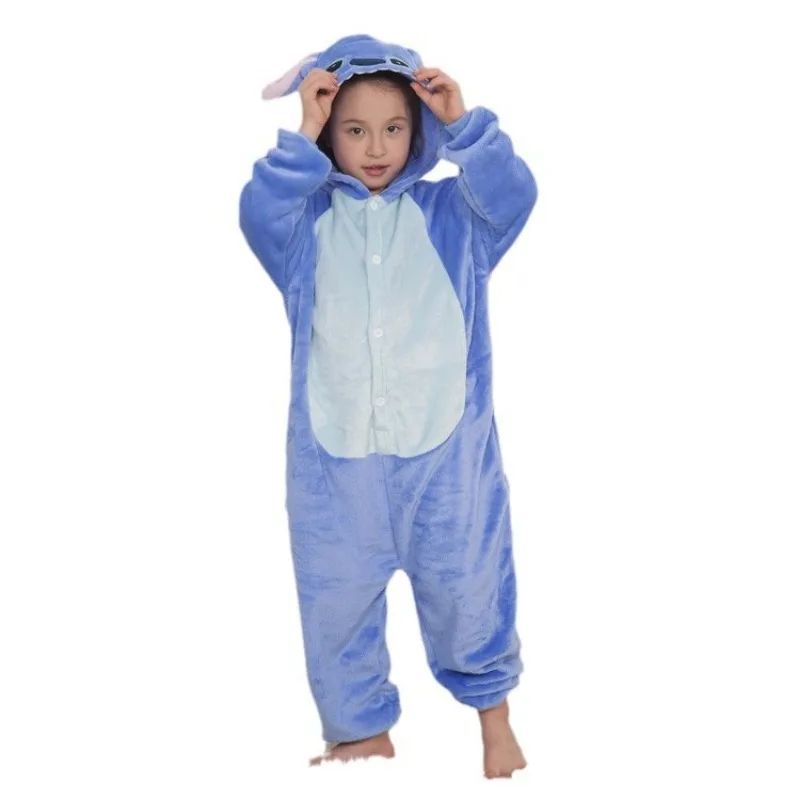 Macacão de Natal Lilo & Stitch, Pijama Infantil de Pelúcia, Kigurumi, Roupa Quente de Inverno, Presente para Meninos e Meninas