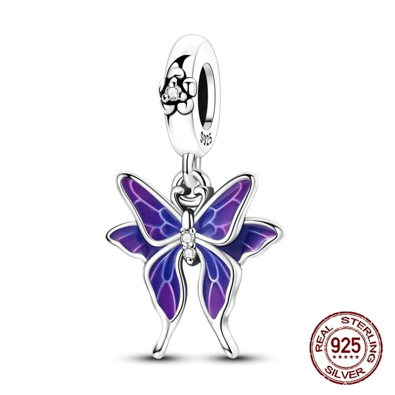 Pingente Charm Libélula Tema Primavera Prata Esterlina 925 Borboleta Flor Pendente Compatível com Bracelete Colar Joias DIY