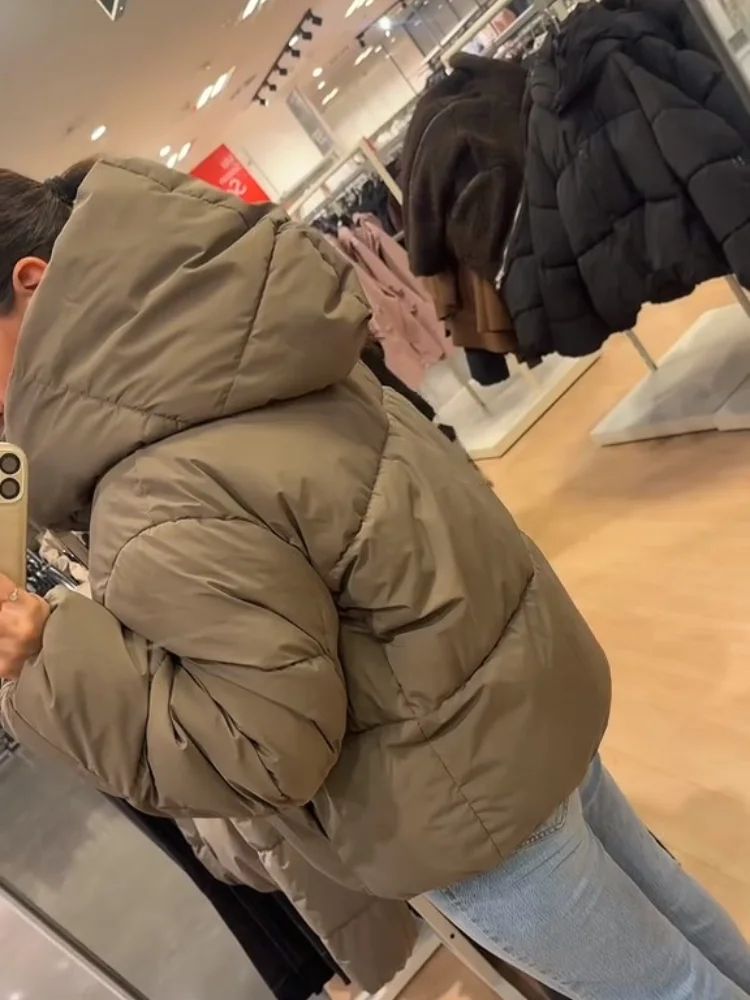 Women's Hooded Cotton Jacket Casual Winter Coat Comfortable Pocket Zipper Button Warm Lady Coats Daily Street Outerwear 2025