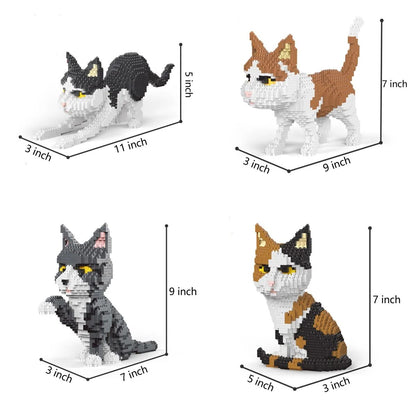 Knew Built Quatro estilos de micropartículas expressivas de blocos de montar de mini-gatos, modelos de laranja e vaca, os favoritos dos entusiastas de animais de estimação