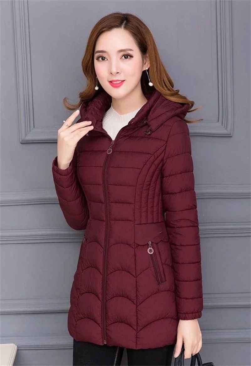 Winter Coat Women 2025 Fashion Middle Age Mother Slim Down Cotton Hooded Jacket Plus Size Casual Solid Warm Thick Outwear Parka