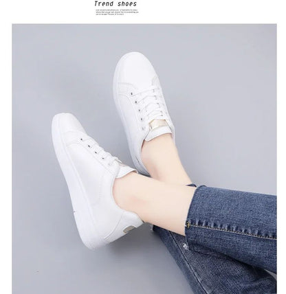 Women Leather Pu Casual Shoes New 2024 Woman Shoes Fashion Embroidered White Sneakers Breathable Flower Lace-Up Women Sneakers