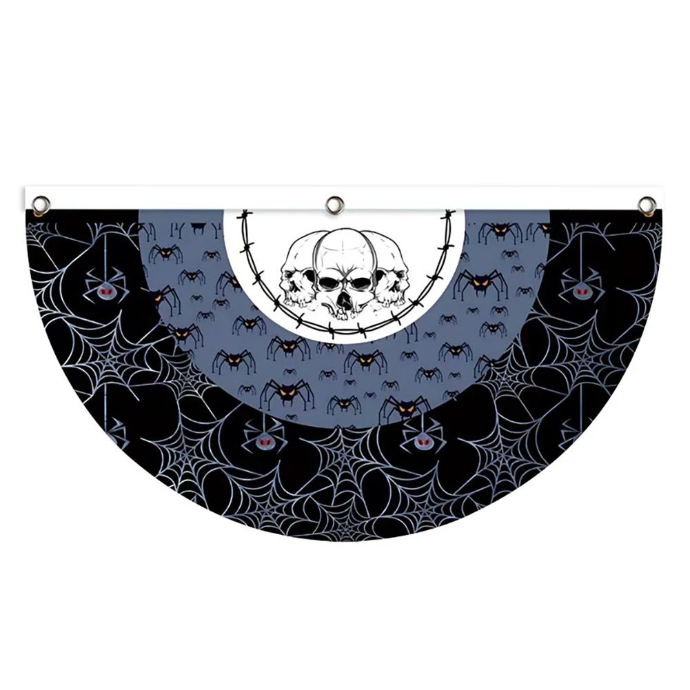 Halloween Fan Flag Spooky Halloween Bunting Flag Set for Outdoor Yard Decor Skull Ghost Pumpkin Banner for Porch Fence Kitchen