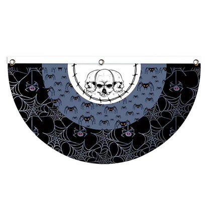 Halloween Fan Flag Spooky Halloween Bunting Flag Set for Outdoor Yard Decor Skull Ghost Pumpkin Banner for Porch Fence Kitchen