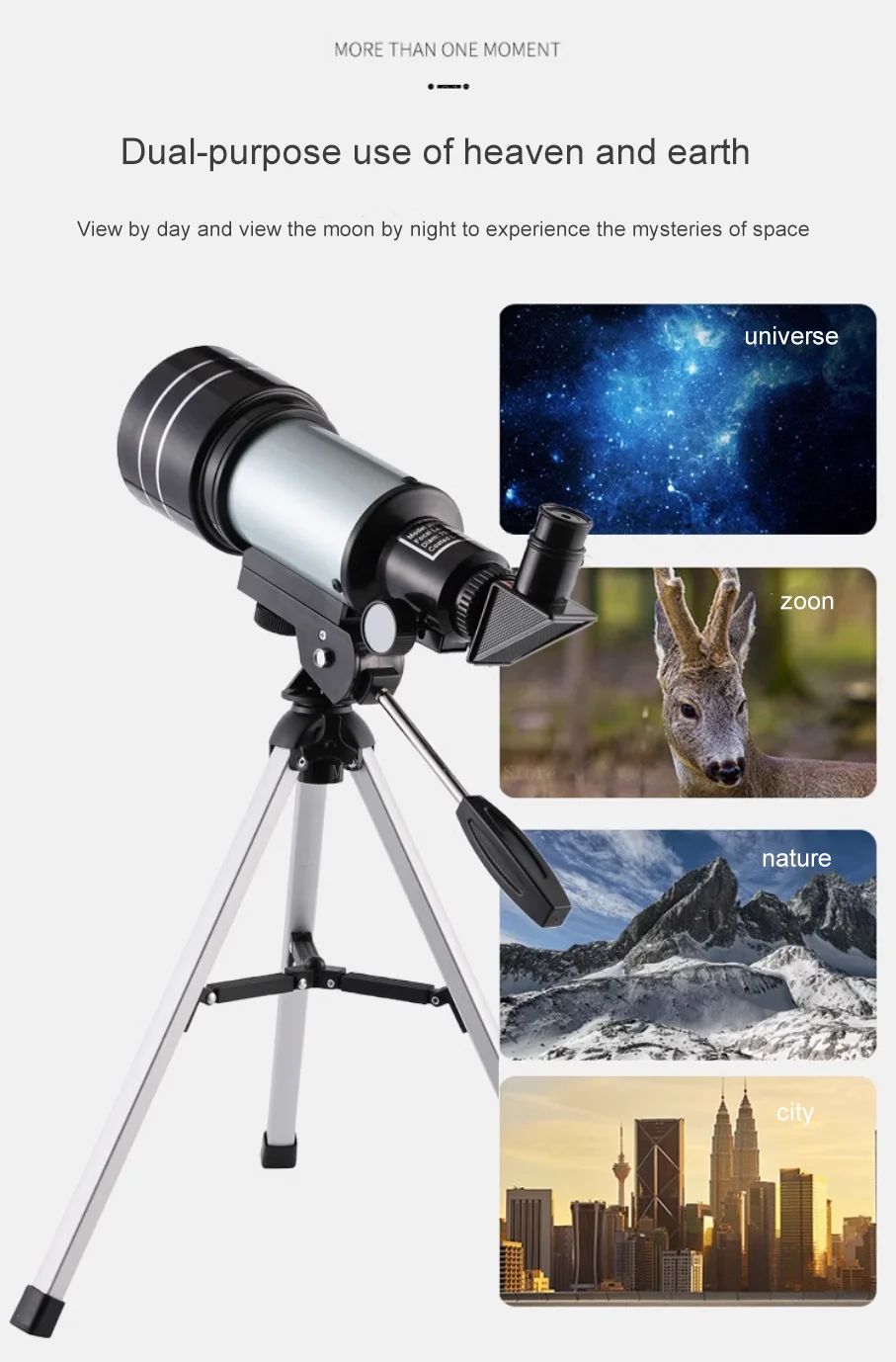 Telescópio Astronômico 150X, Telescópio Refrator Portátil de Viagem com Abertura de 70mm com Adaptador de Celular para Observação de Estrelas e da Lua
