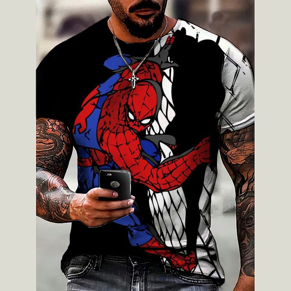 Summer Men's Spider Man T-shirt Men's Marvel T-shirt Casual 3D Printed T-shirt Fashion Men's Top