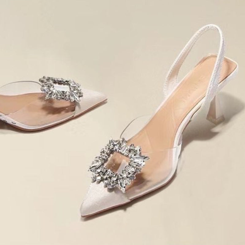 Sapatos Femininos de Salto Alto Primavera e Outono, Novos, Sexy, para Banquete, Confortáveis, Cristal, Transparentes, Cor Sólida, Bico Fino