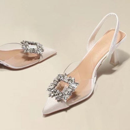Sapatos Femininos de Salto Alto Primavera e Outono, Novos, Sexy, para Banquete, Confortáveis, Cristal, Transparentes, Cor Sólida, Bico Fino