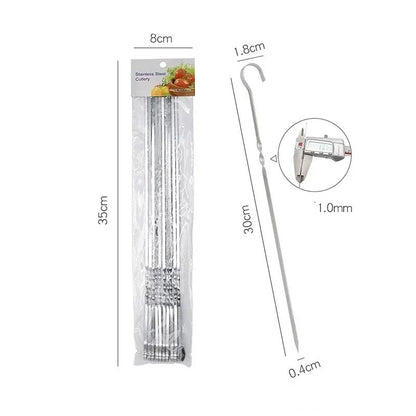 10pcs Meat Round Flat Roast Skewers Stick Stainless Steel BBQ Needle Barbeque Skewers Kitchen Utensils Outdoor Camping Picnic