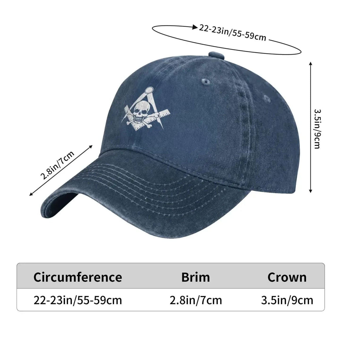 Skull and Cross Bones Square Compass Masonic Freemason Caps Casquette Denim Baseball Cap Unisex Men's Hat Women's Hats