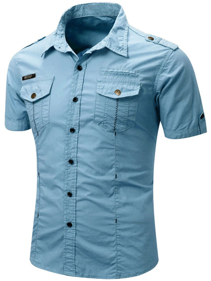 Summer New Fashion Men Safari Shirt Short Sleeve Casual Tactical 100% Cotton Cargo Outdoor Male Pocket Work Shirts