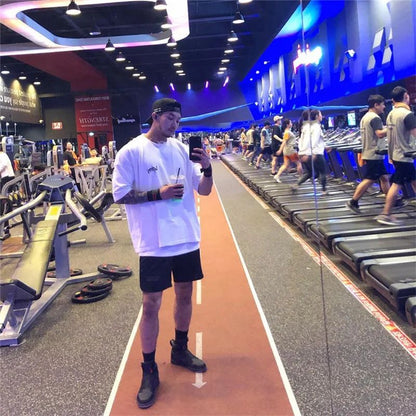NEW Round Collar  sports T Shirt Oversize Cotton Summer Tee Training running shirt Man Streetwear Half Sleeve men T-shirt