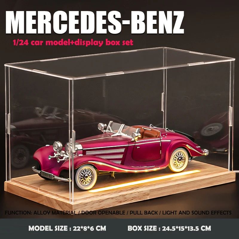 Simulação 1/24 Escala Benz 500K 1936 Clássico Modelo Carro Vintage Com Caixa de Exibição Presente de Aniversário Menino Coleção Miniatura Carro