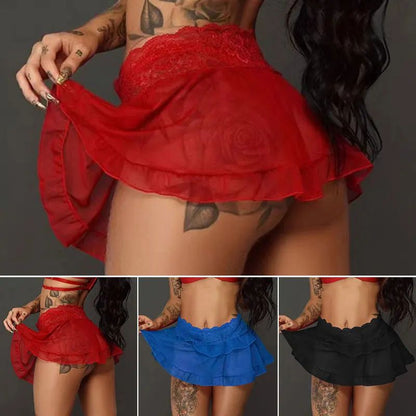 Casual Above Knee Black Miniskirt Summer Dance Short Skirts Ultra Mini Sexy Skirt for Women Lace Ruffle Skirt Party Club Wear
