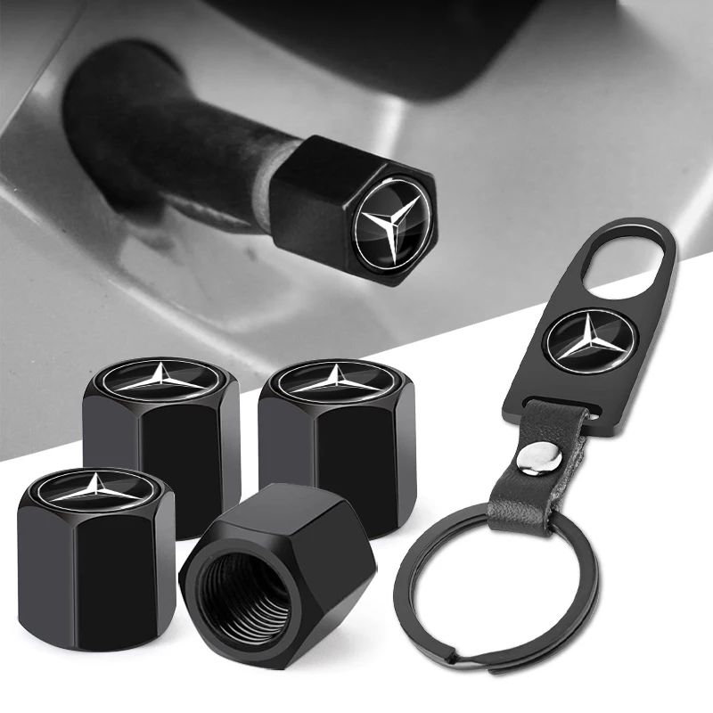 Car Wheel Tire Air Valve Caps with Keychain For Mercedes Benz A180 A200 W205 E63 AMG 2014 2015 W166 W246 W242 W176 W212
