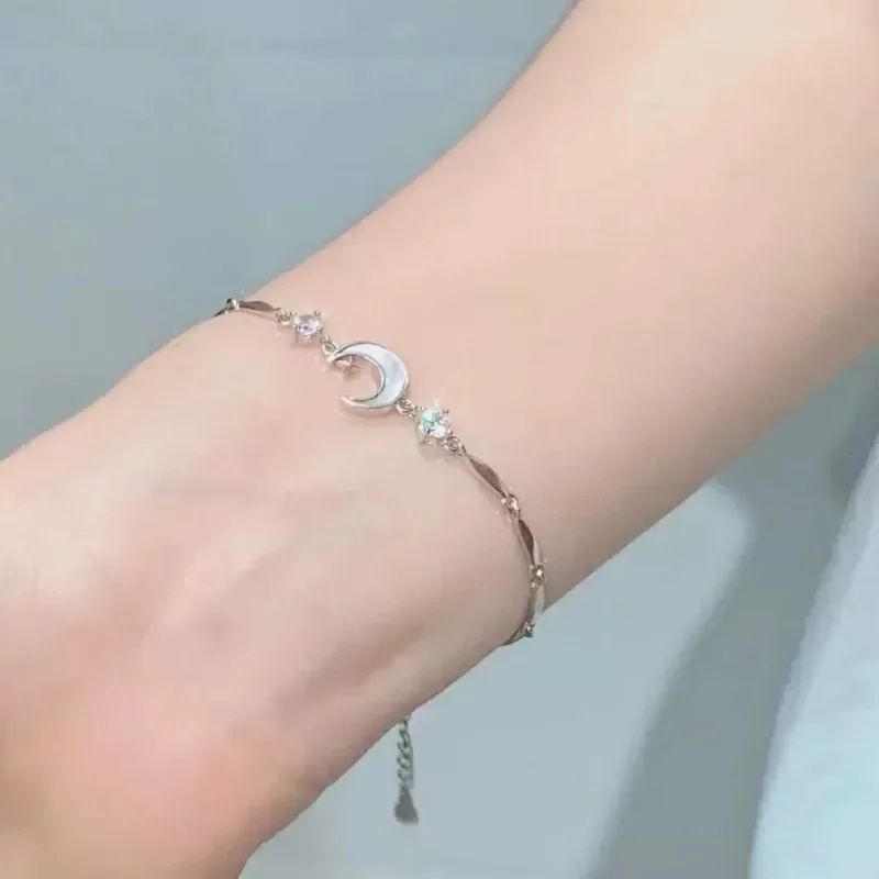 Pulseiras de Cerejeira de Cristal Rosa Brilhante para Mulheres Meninas Doce Lua Laço Flores Zircônia Pulseira Festa Joias Estéticas