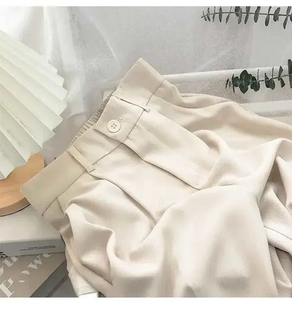 Fashion Elastic High Waist Suit Pants Women Fall Spring Casual Loose Straight Black Trouser Office Ladies Nine Points Streetwear