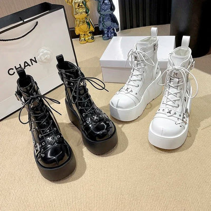 New Gothic Style Platform Vampire Cosplay Women Mid-calf Boots 2024 Winter Wedges Comfy Women Motorcycle Boots Shoes