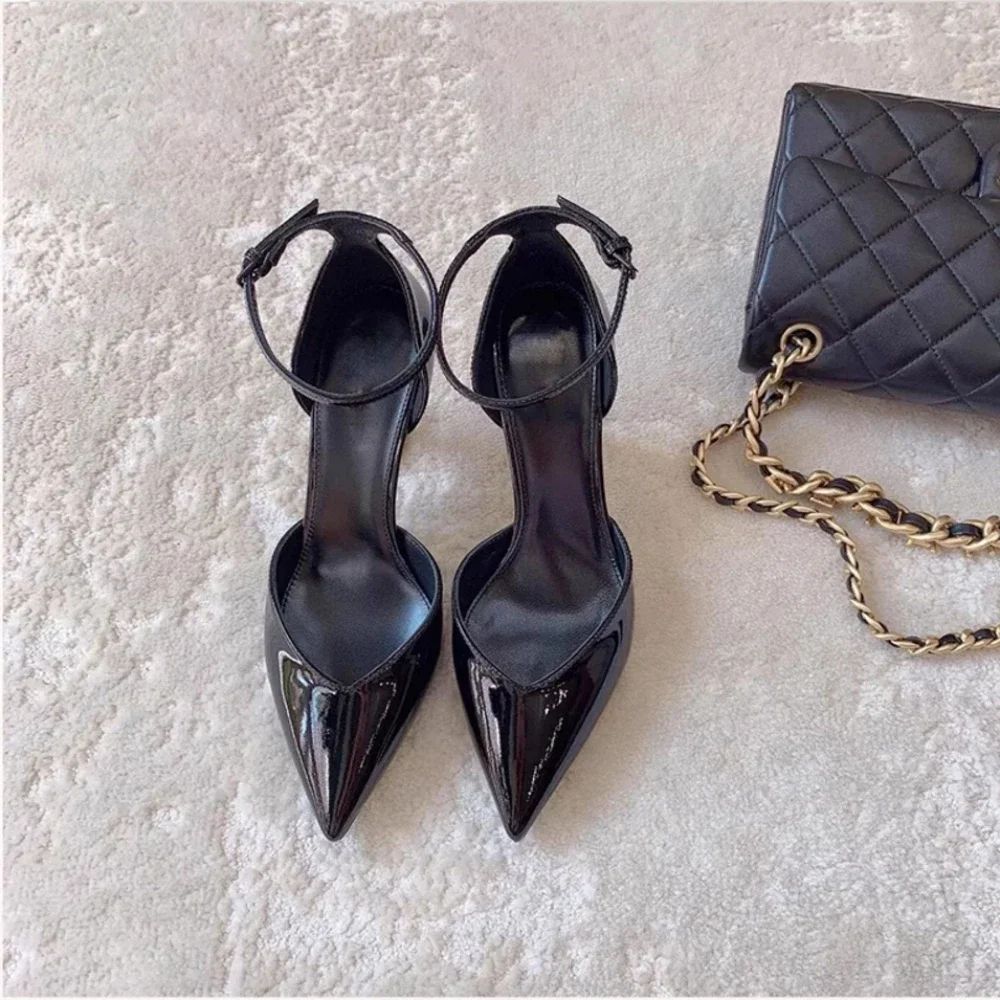 Maillard Sandals for Women  Fashion High Heels for Women One-piece Patent Leather Square Head Letter Heel Open Toe Sexy Shoes