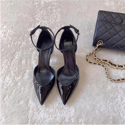 Maillard Sandals for Women  Fashion High Heels for Women One-piece Patent Leather Square Head Letter Heel Open Toe Sexy Shoes